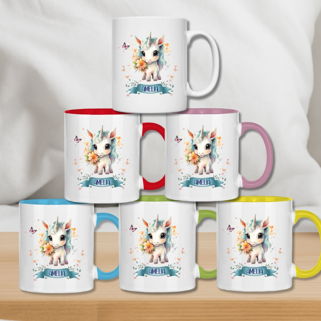 Kindertasse personalisiert – Keramiktasse mit Einhorn und Namen für Mädchen