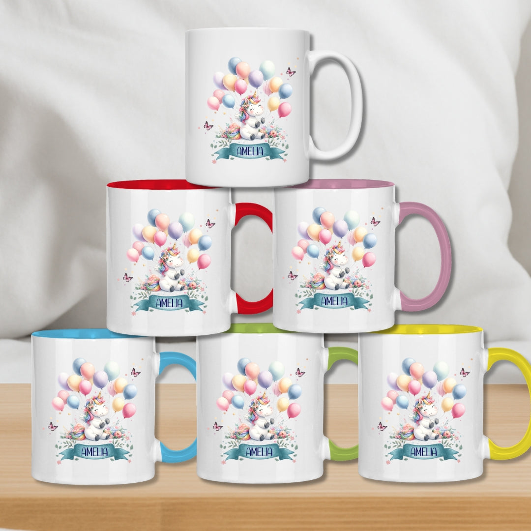 Kindertasse personalisiert – Keramiktasse mit Einhorn und Namen für Mädchen