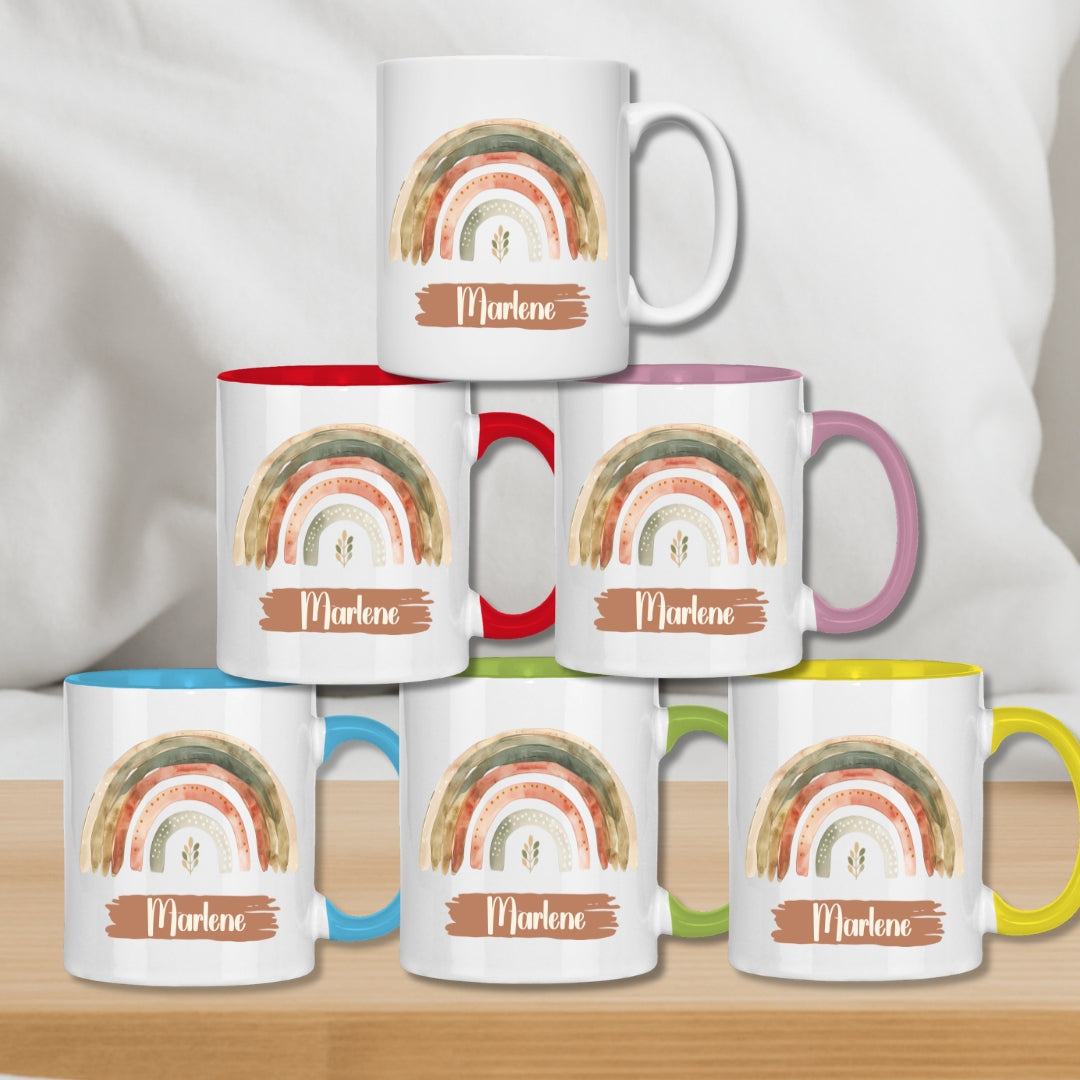 Kindertasse personalisiert – Keramiktasse mit Regenbogen und Namen