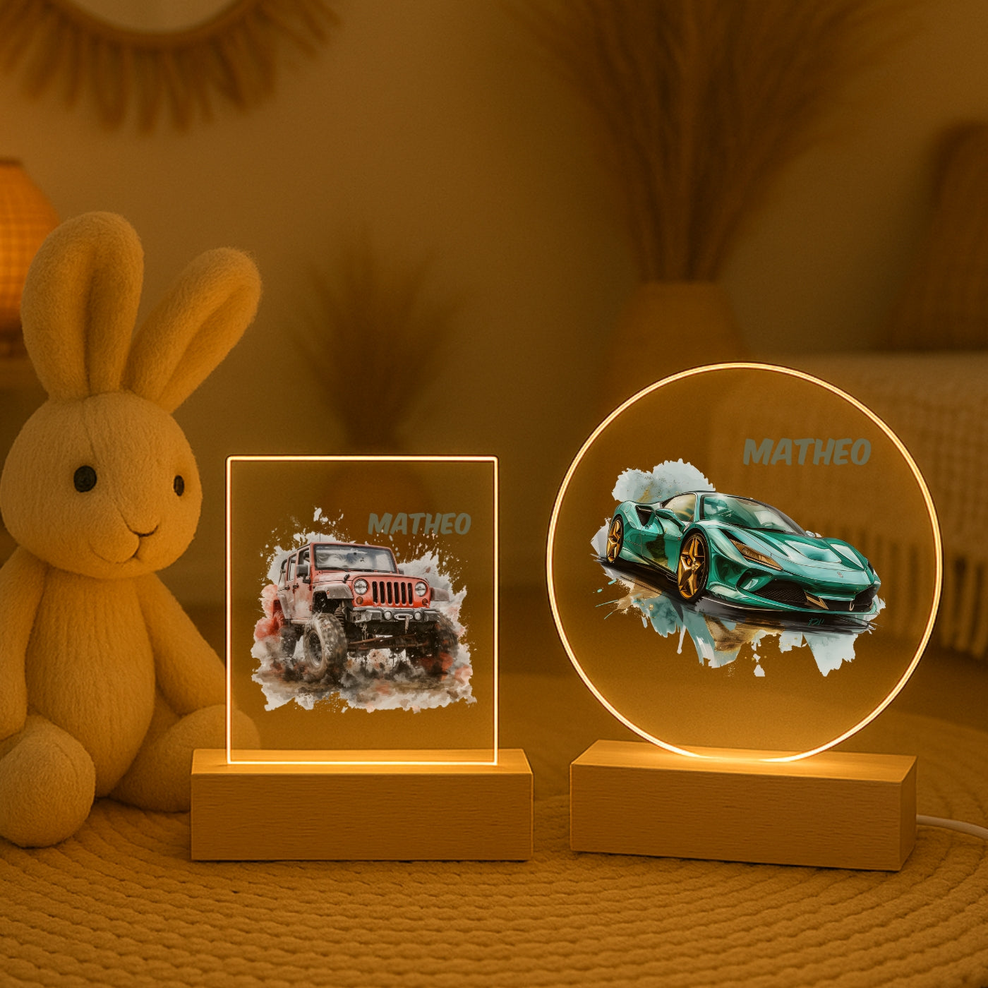 Personalisierte Nachtlampe Auto Rennwagen – LED-Lampe Kinderzimmer mit Namen graviert
