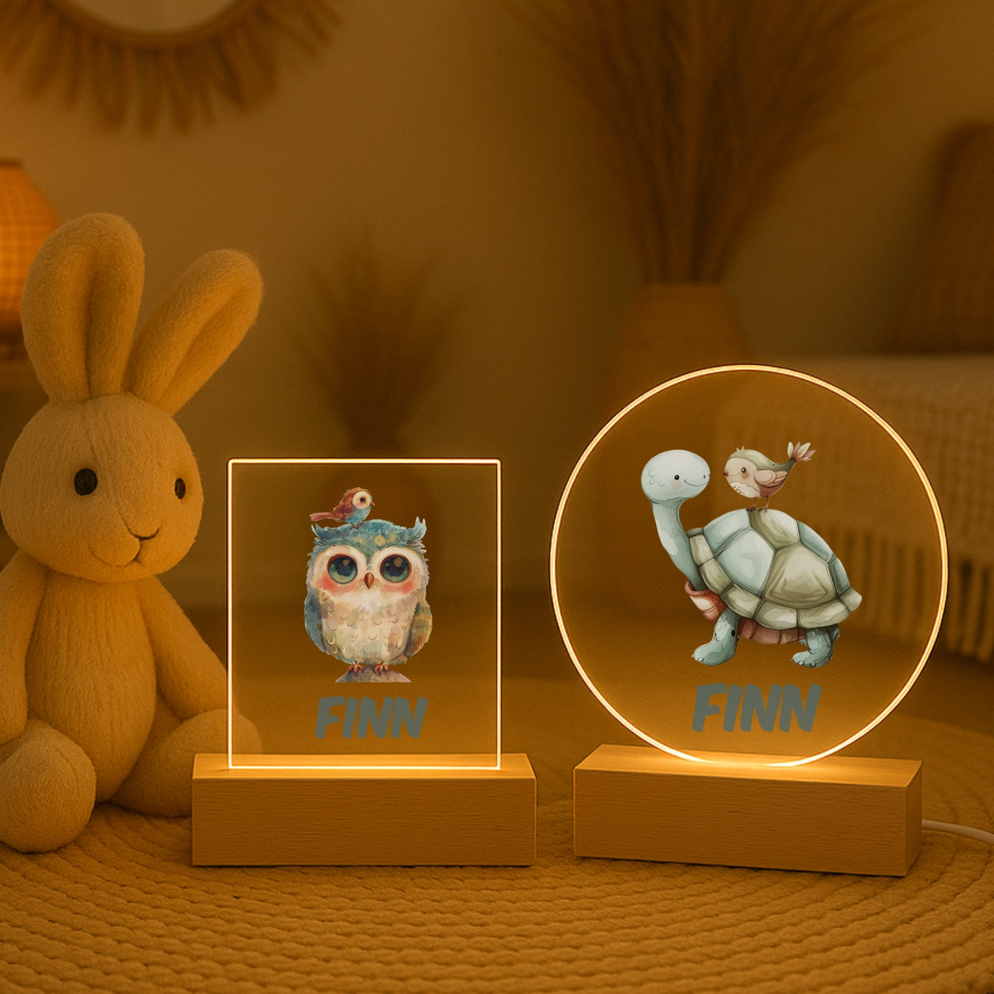 Personalisierte Nachtlampe Bunte Tiere – LED-Lampe Kinderzimmer mit Namen graviert