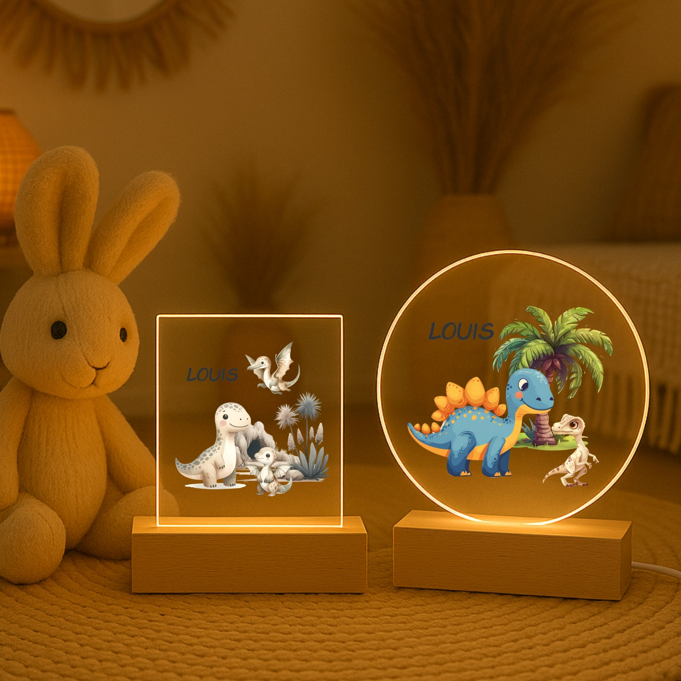 Personalisierte Nachtlampe Dino – LED-Lampe Kinderzimmer mit Namen graviert