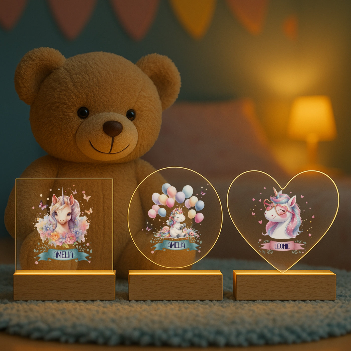 Personalisierte Nachtlampe Einhorn – LED-Lampe Kinderzimmer mit Namen graviert