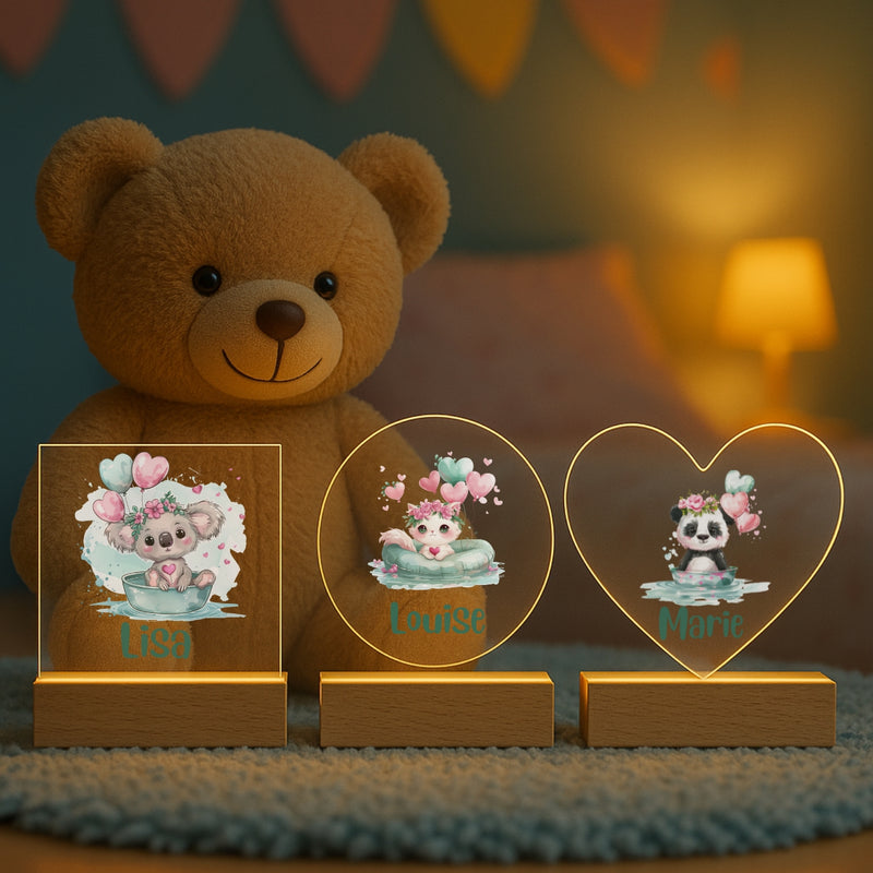 Personalisierte Nachtlampe Grüne Tierchen – LED-Lampe Kinderzimmer mit Namen graviert