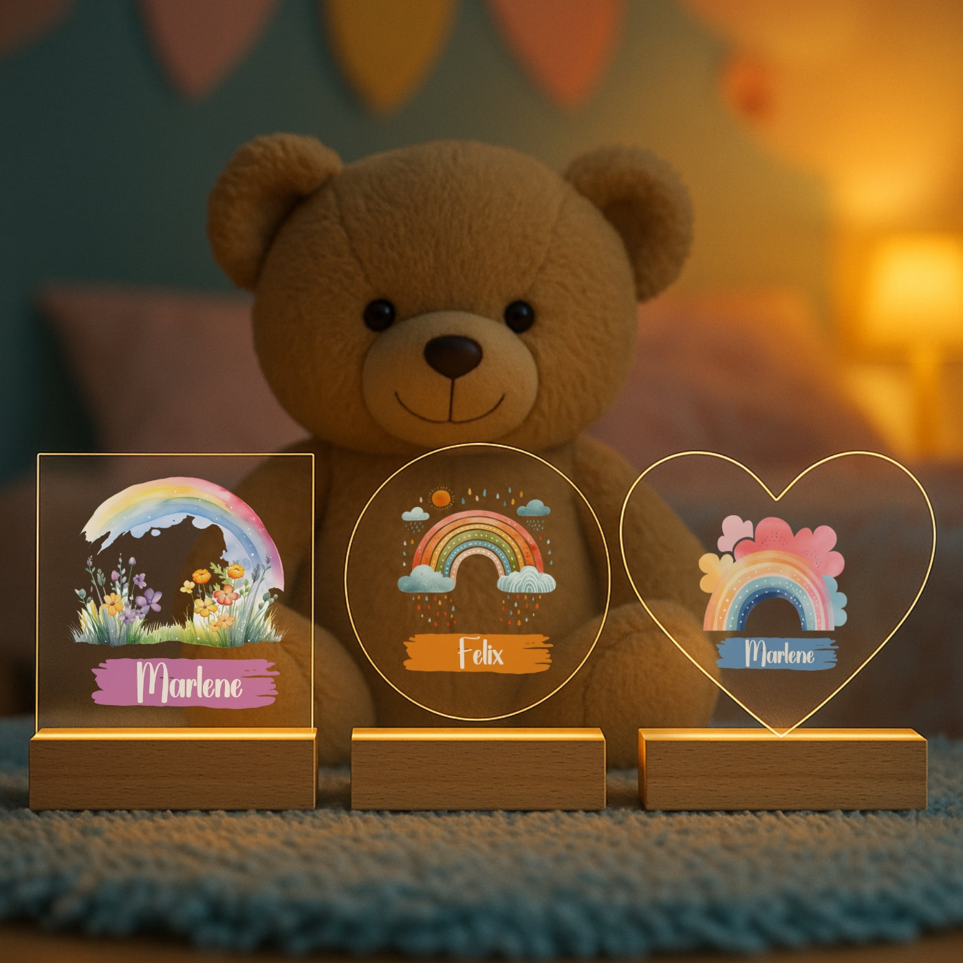 Personalisierte Nachtlampe Regenbogen – LED-Lampe Kinderzimmer mit Namen graviert