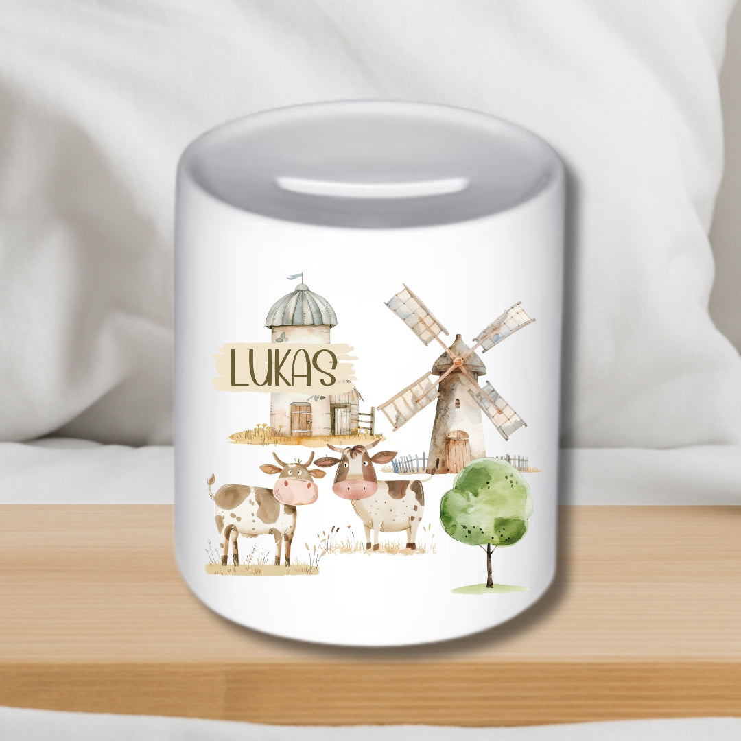 Spardose Traktor Bauernhof – Personalisiert mit Namen