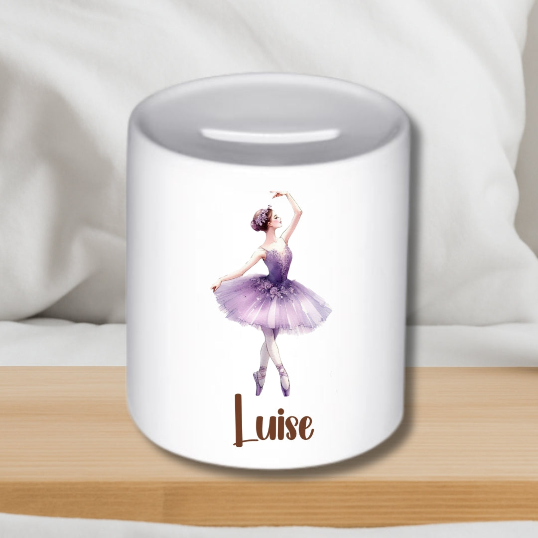 Spardose Ballerina für Kinder – Personalisierbar mit Namen
