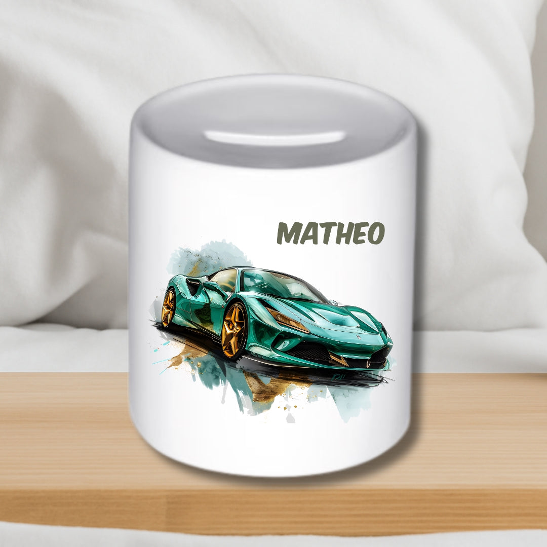 Spardose Auto für Kinder – Personalisierte Keramik-Spardose