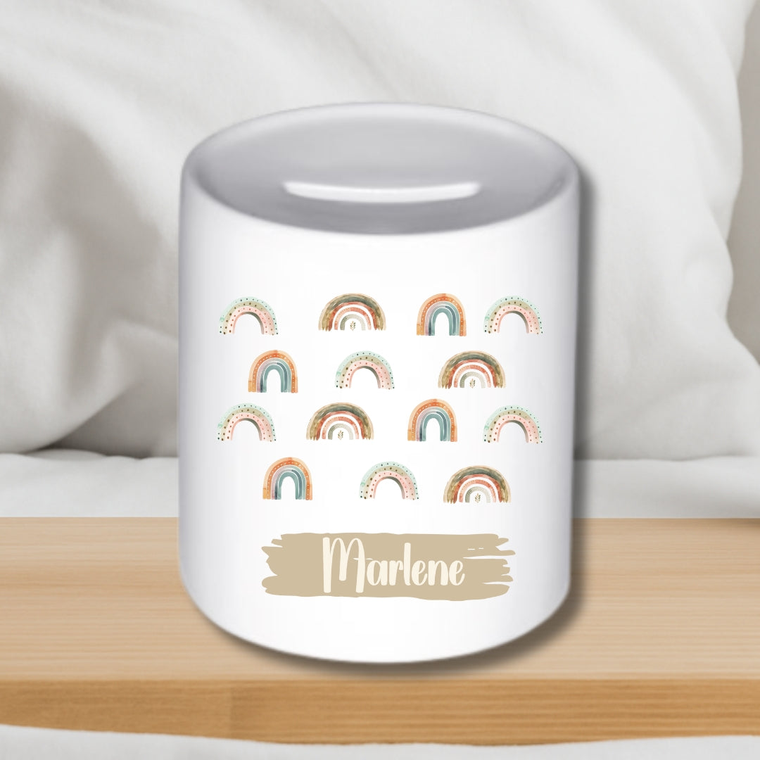 Spardose Regenbogen – Personalisierte Keramik-Spardose für Kinder