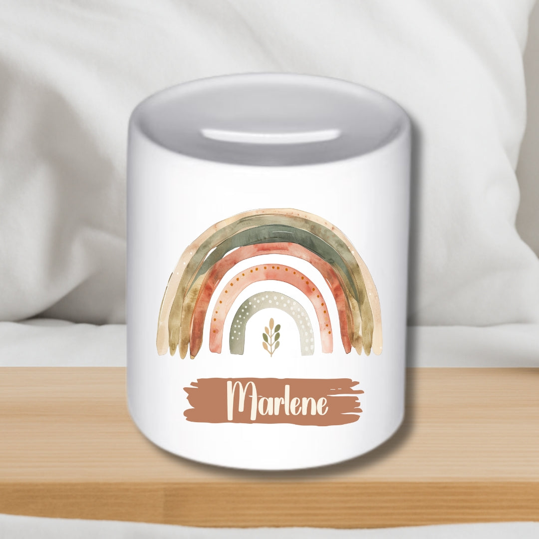 Spardose Regenbogen – Personalisierte Keramik-Spardose für Kinder
