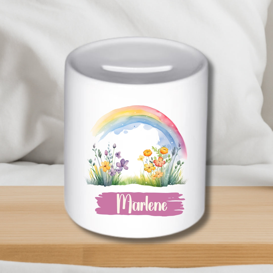 Spardose Regenbogen – Personalisierte Keramik-Spardose für Kinder