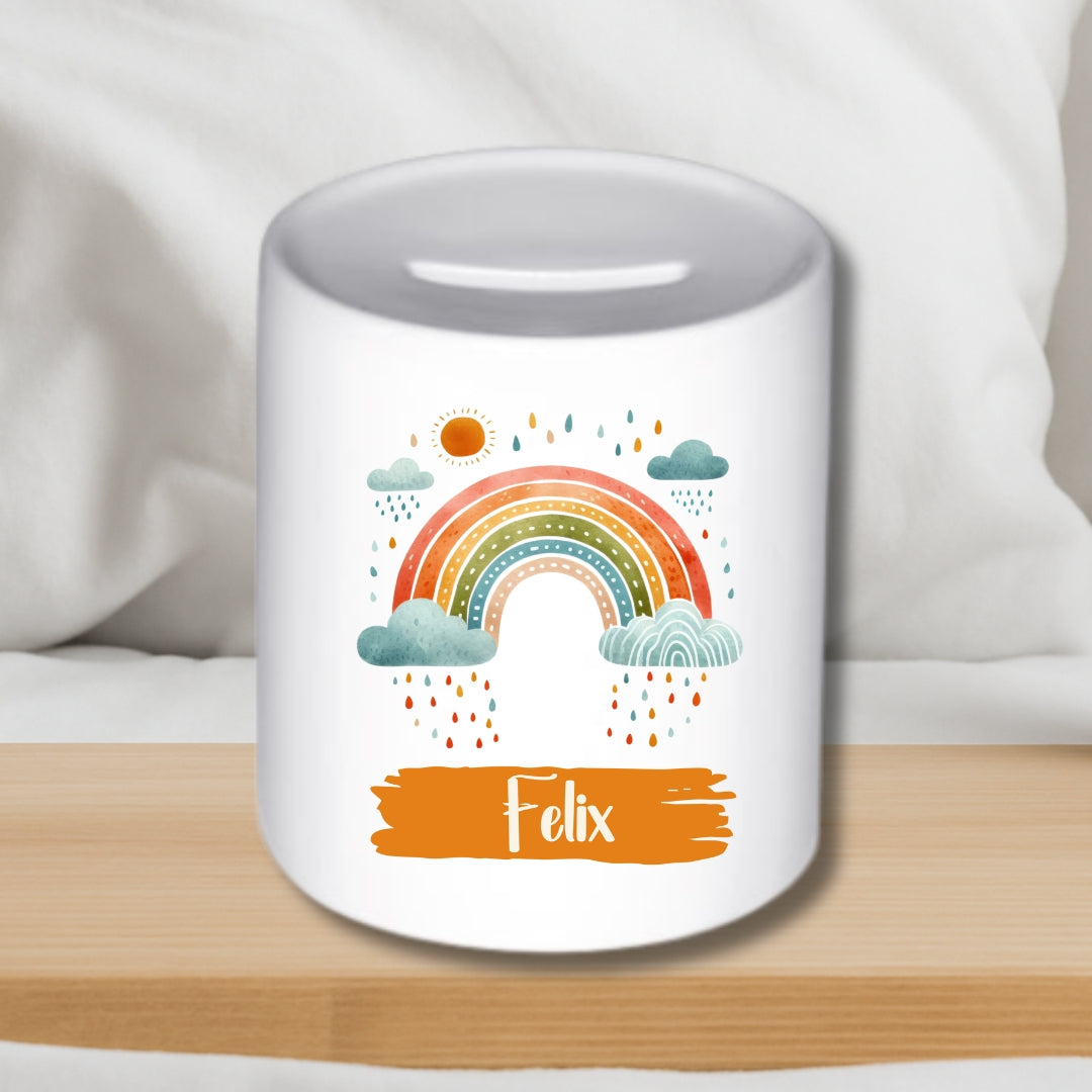 Spardose Regenbogen – Personalisierte Keramik-Spardose für Kinder