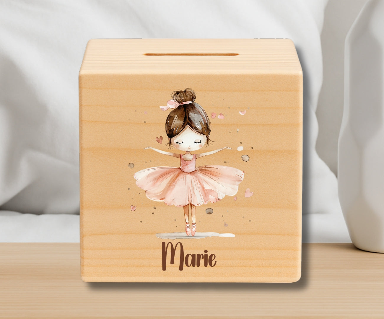 Holz Spardose Kinder personalisiert – Ballerina Motiv mit Namen
