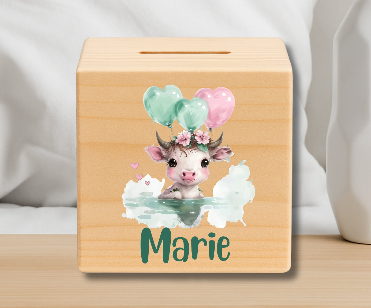 Holz Spardose Kinder personalisiert – Süße Tiermotive mit Namen – Geschenk Jungen & Mädchen