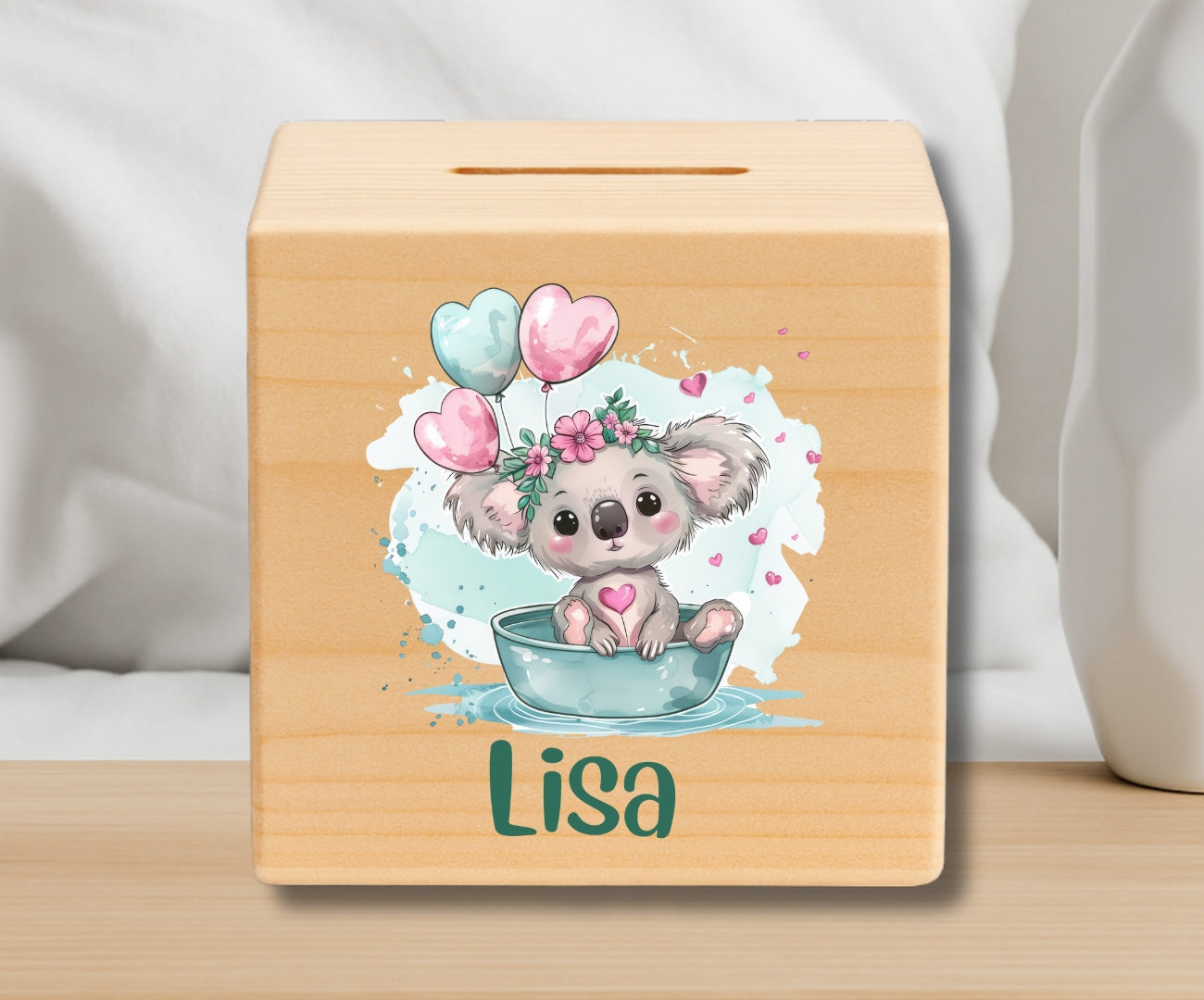 Holz Spardose Kinder personalisiert – Süße Tiermotive mit Namen – Geschenk Jungen & Mädchen