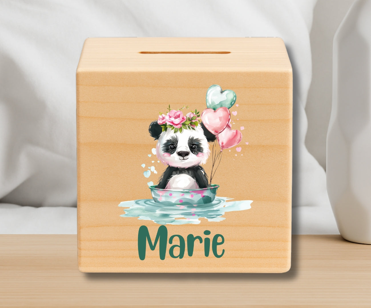 Holz Spardose Kinder personalisiert – Süße Tiermotive mit Namen – Geschenk Jungen & Mädchen