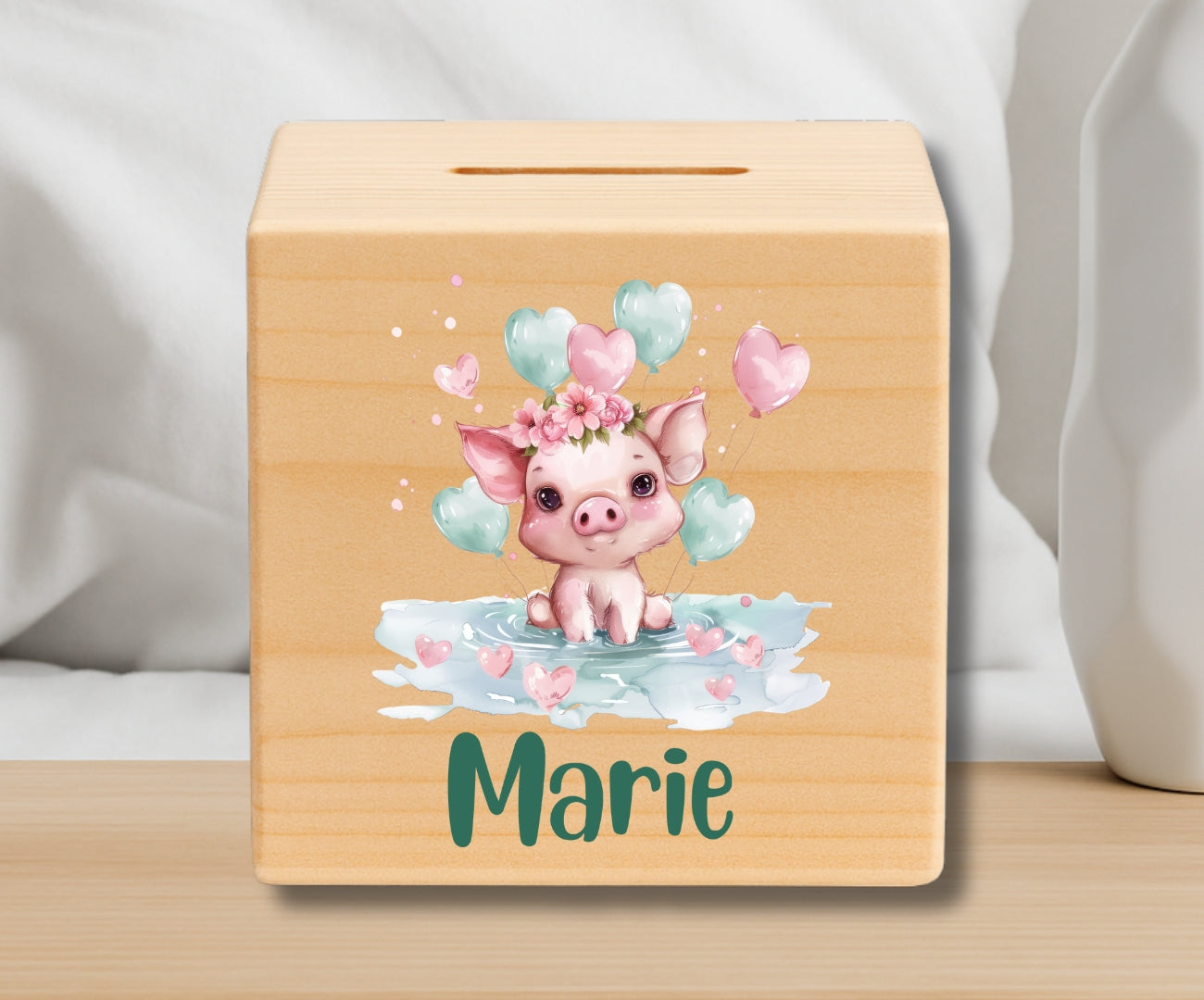 Holz Spardose Kinder personalisiert – Süße Tiermotive mit Namen – Geschenk Jungen & Mädchen