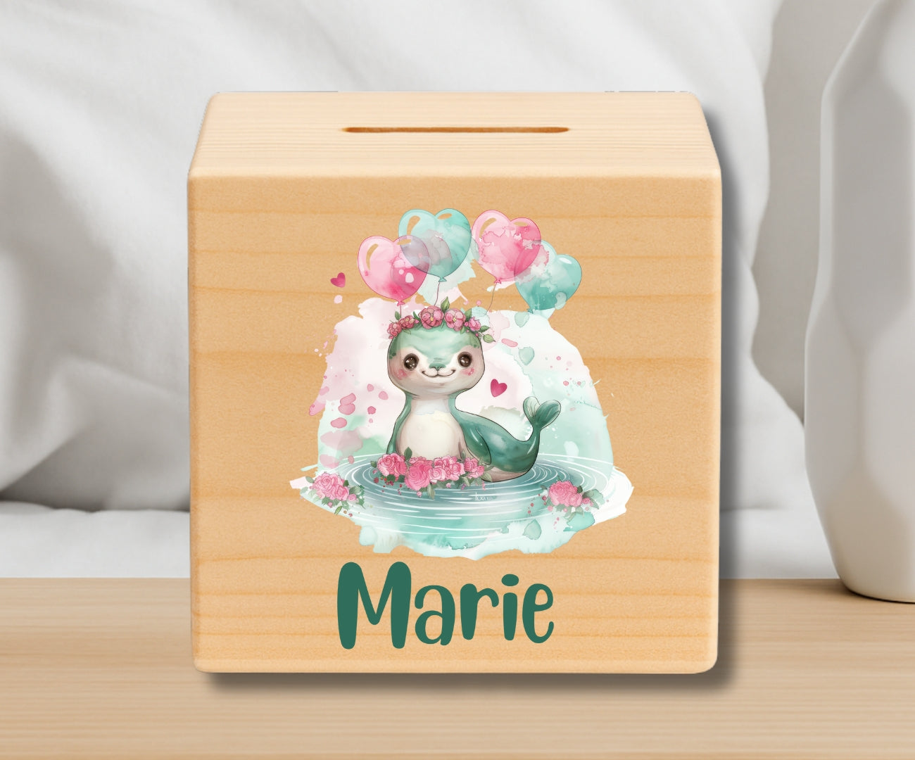 Holz Spardose Kinder personalisiert – Süße Tiermotive mit Namen – Geschenk Jungen & Mädchen