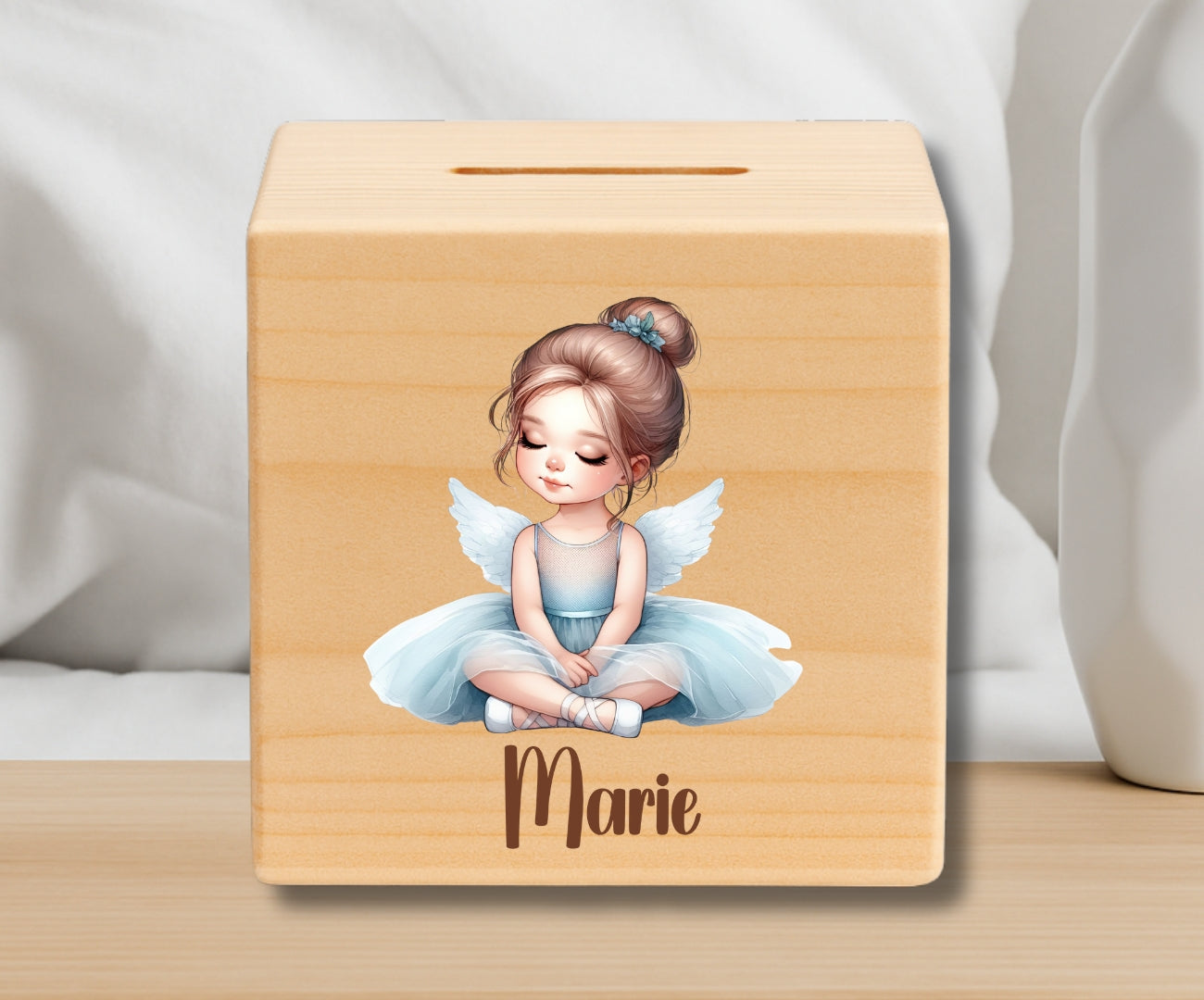 Holz Spardose Kinder personalisiert – Ballerina Motiv mit Namen
