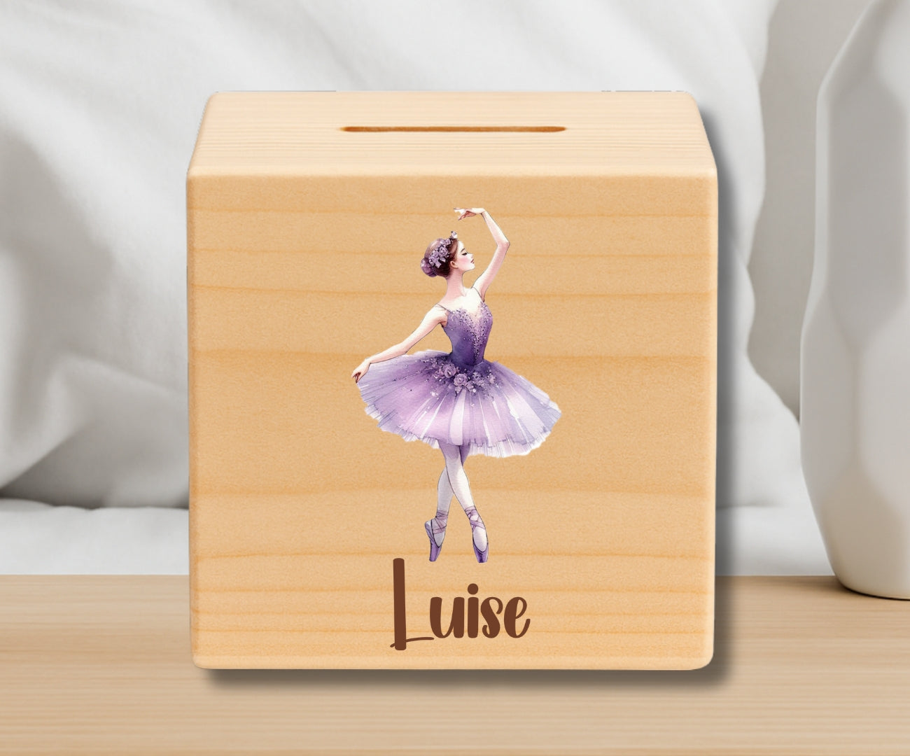Holz Spardose Kinder personalisiert – Ballerina Motiv mit Namen