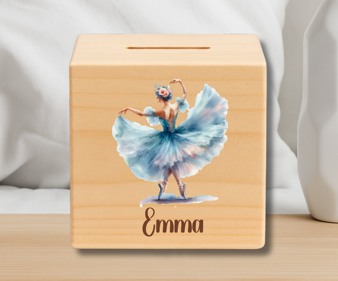 Holz Spardose Kinder personalisiert – Ballerina Motiv mit Namen
