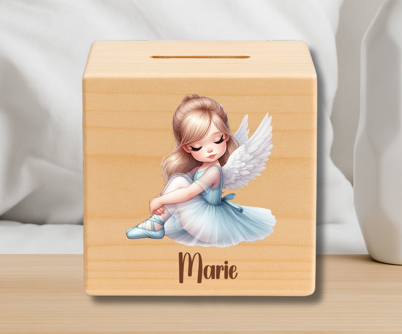 Holz Spardose Kinder personalisiert – Ballerina Motiv mit Namen