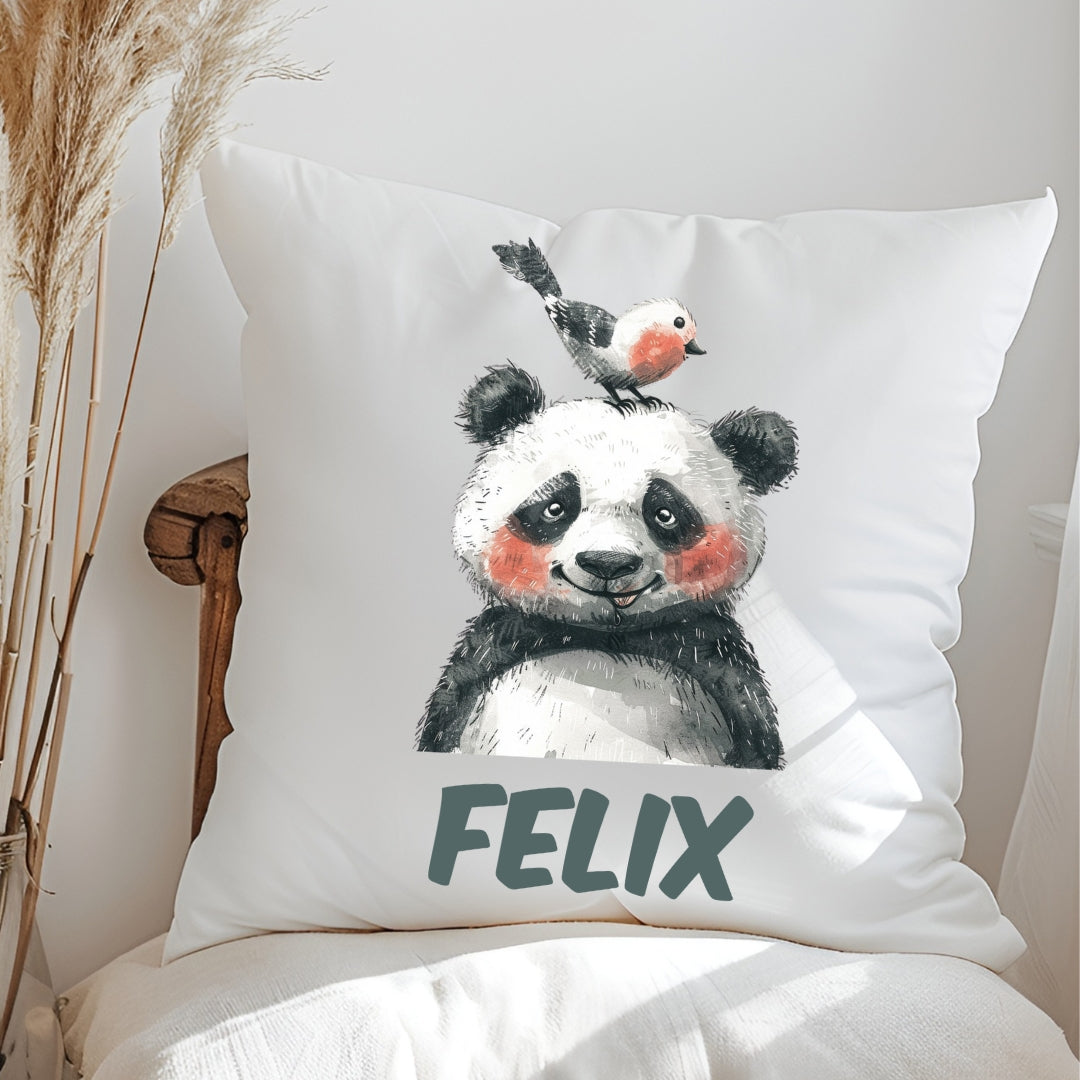 Kissen mit bunten Tieren & Namen – Panda, Pinguin & Co. – personalisiert