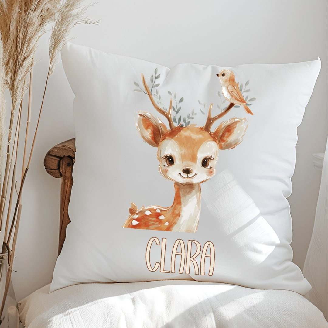 Personalisiertes Kissen mit süßen Tieren – Reh, Katze, Bär & Löwe