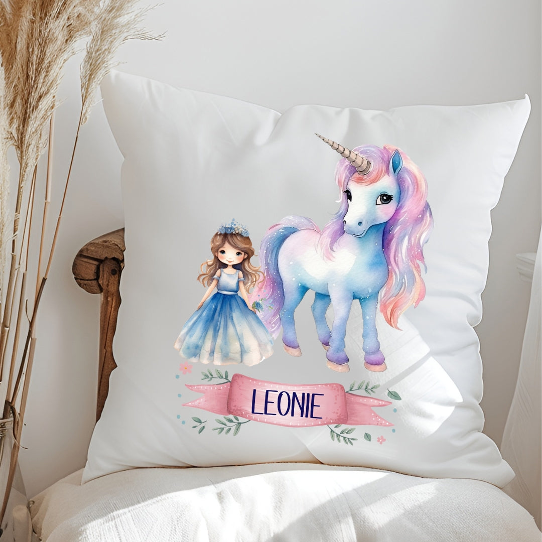 Einhorn Kissen mit Namen – personalisiertes Kuschelkissen
