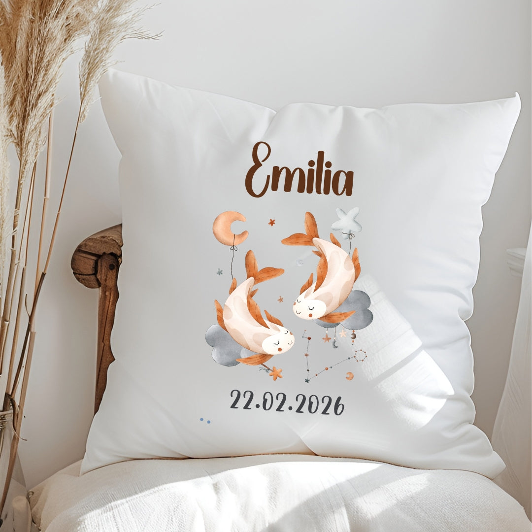 Sternzeichen Kissen mit Namen und Geburtsdatum personalisiertes Geschenk zur Geburt