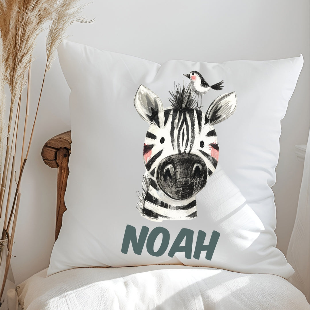 Kissen mit bunten Tieren & Namen – Panda, Pinguin & Co. – personalisiert