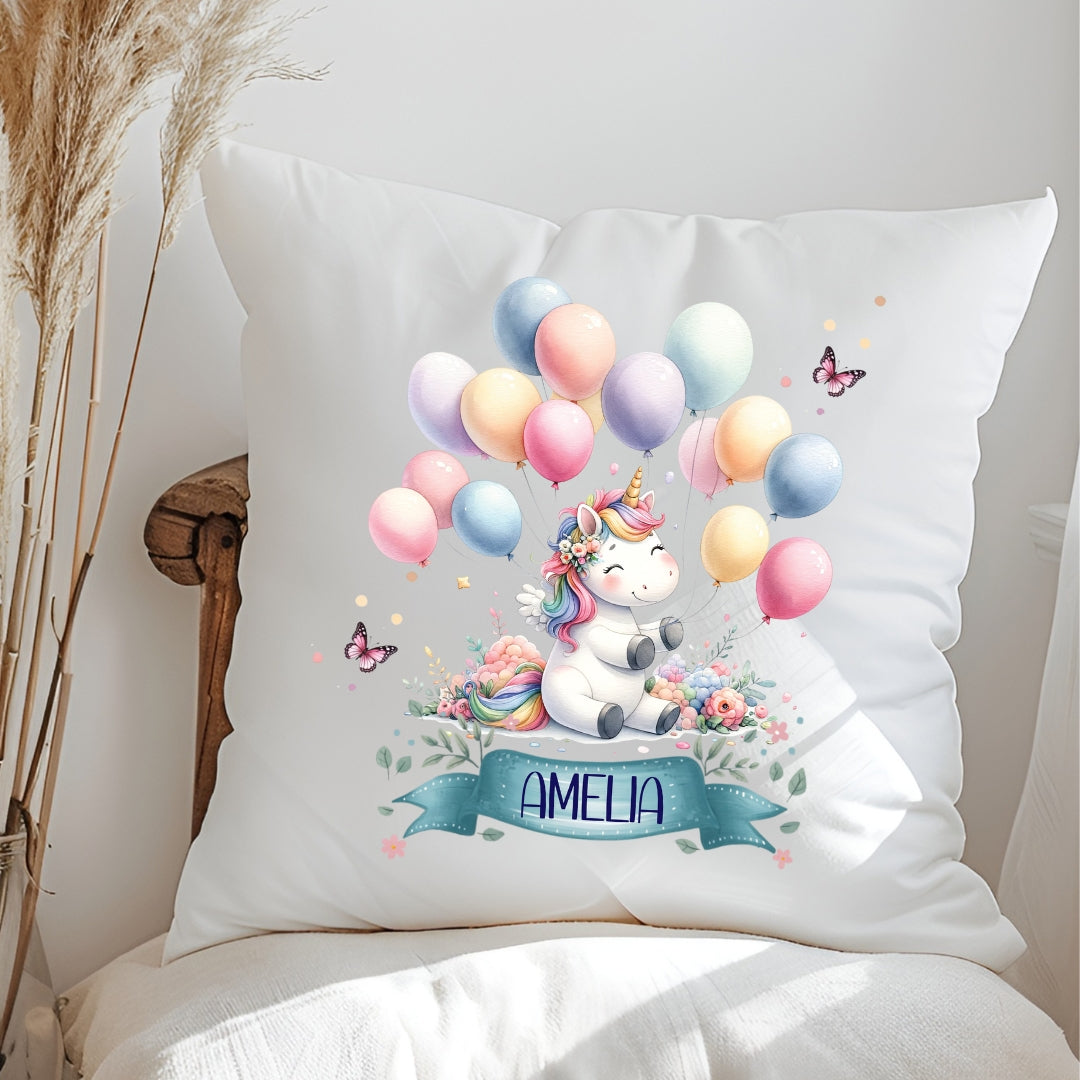 Einhorn Kissen mit Namen – personalisiertes Kuschelkissen