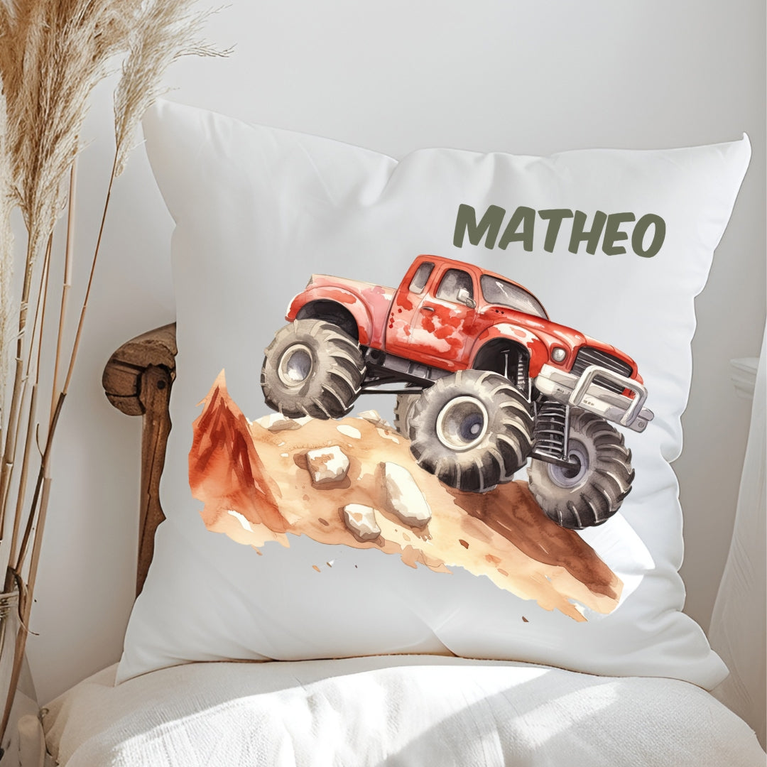 Personalisiertes Kissen mit Rennwagen & Autos – mit Namen,  flauschig weich