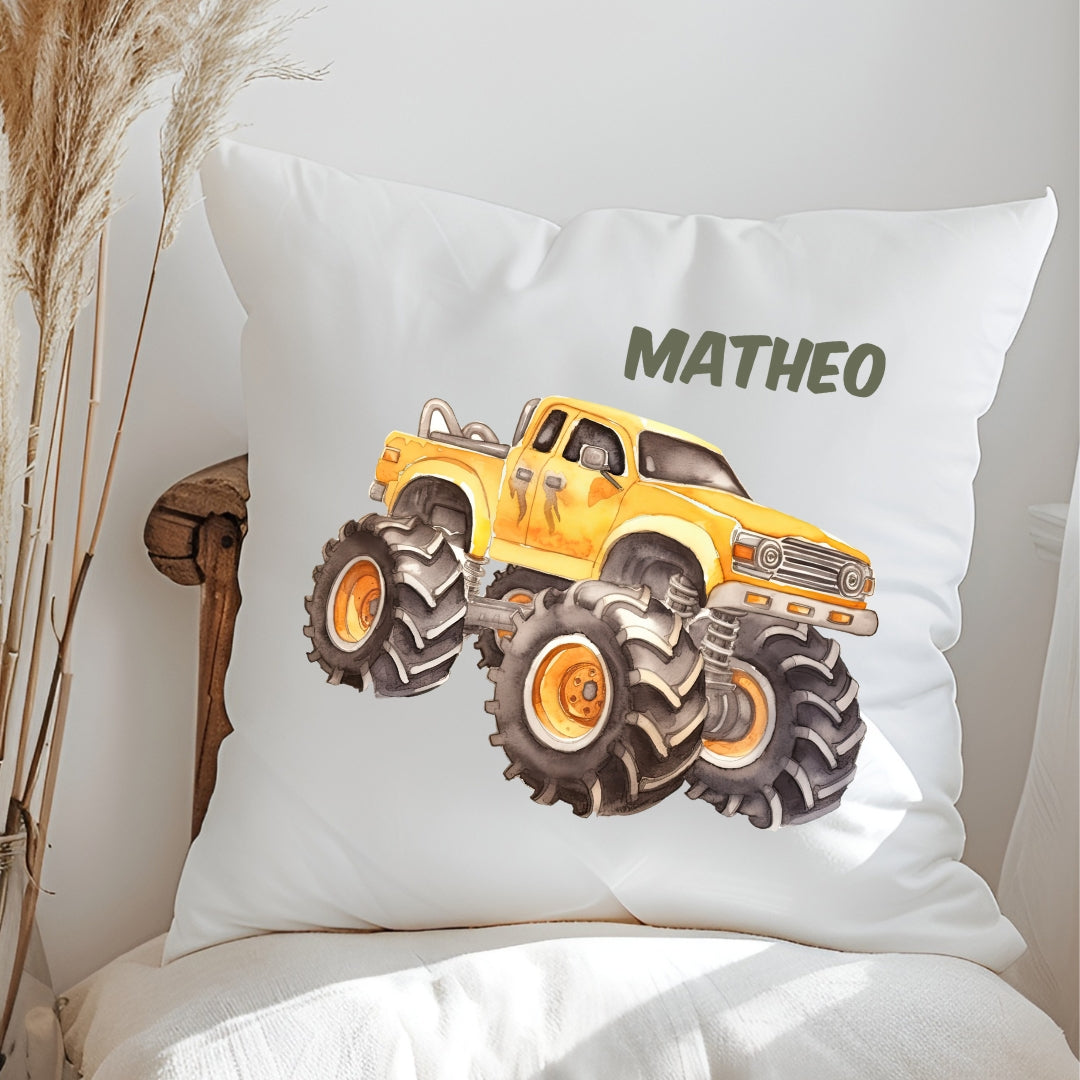 Personalisiertes Kissen mit Rennwagen & Autos – mit Namen,  flauschig weich