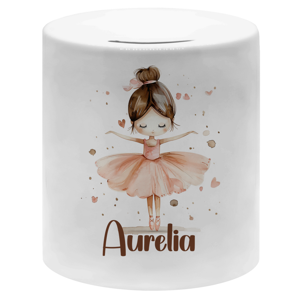 Personalisierte Spardose Ballerina aus rosa Keramik – Geschenk für Mädchen zur Taufe oder Geburt

