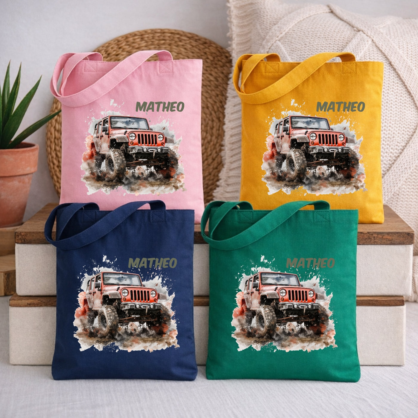 Personalisierte Kindertasche mit Auto Motiven – Stofftasche für Kindergarten & Kita