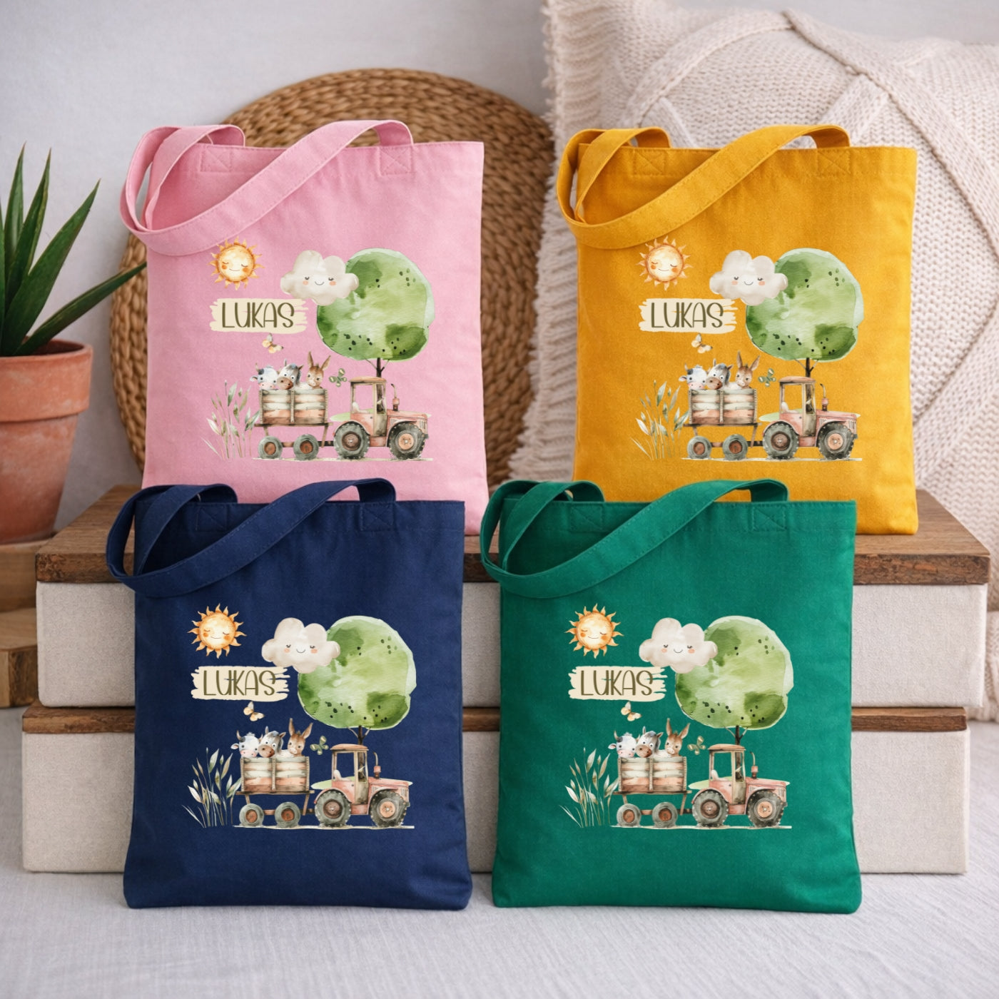 Personalisierte Kindertasche mit Bauernhof Motiven – Stofftasche für Kindergarten & Kita