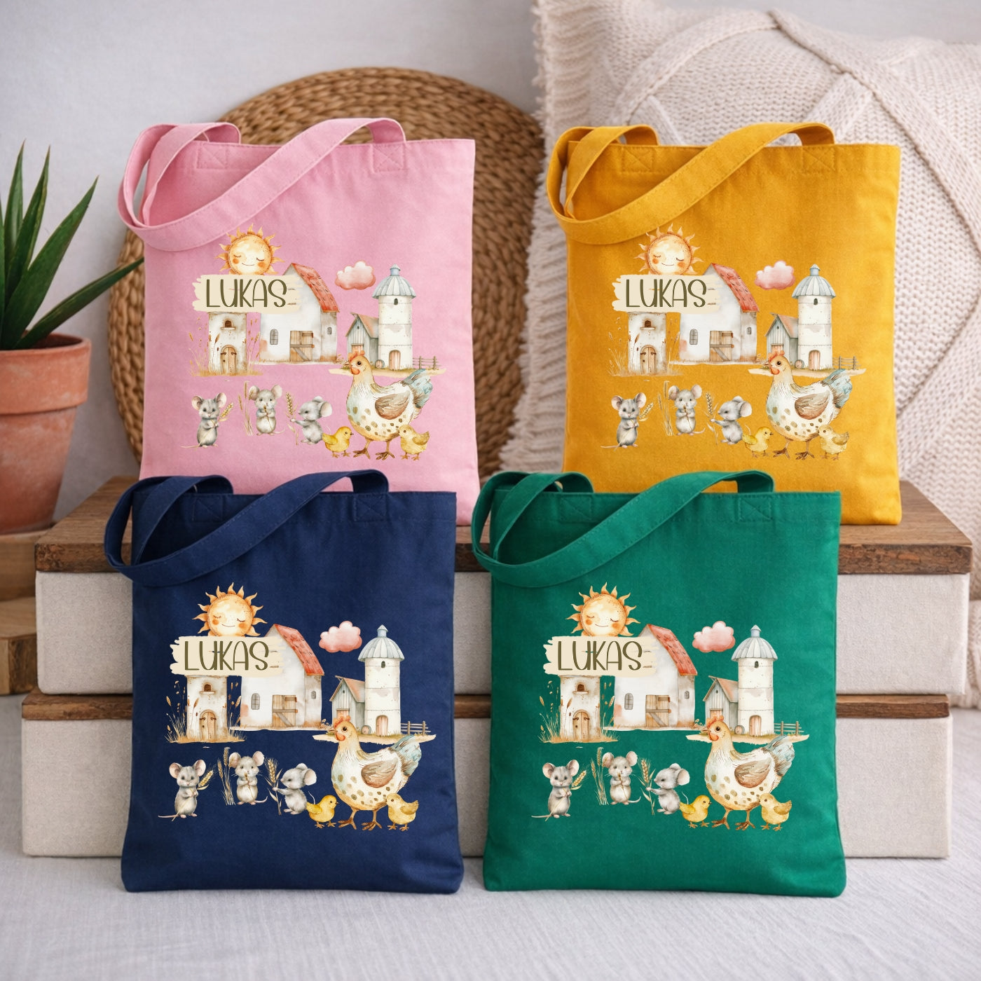 Personalisierte Kindertasche mit Bauernhof Motiven – Stofftasche für Kindergarten & Kita