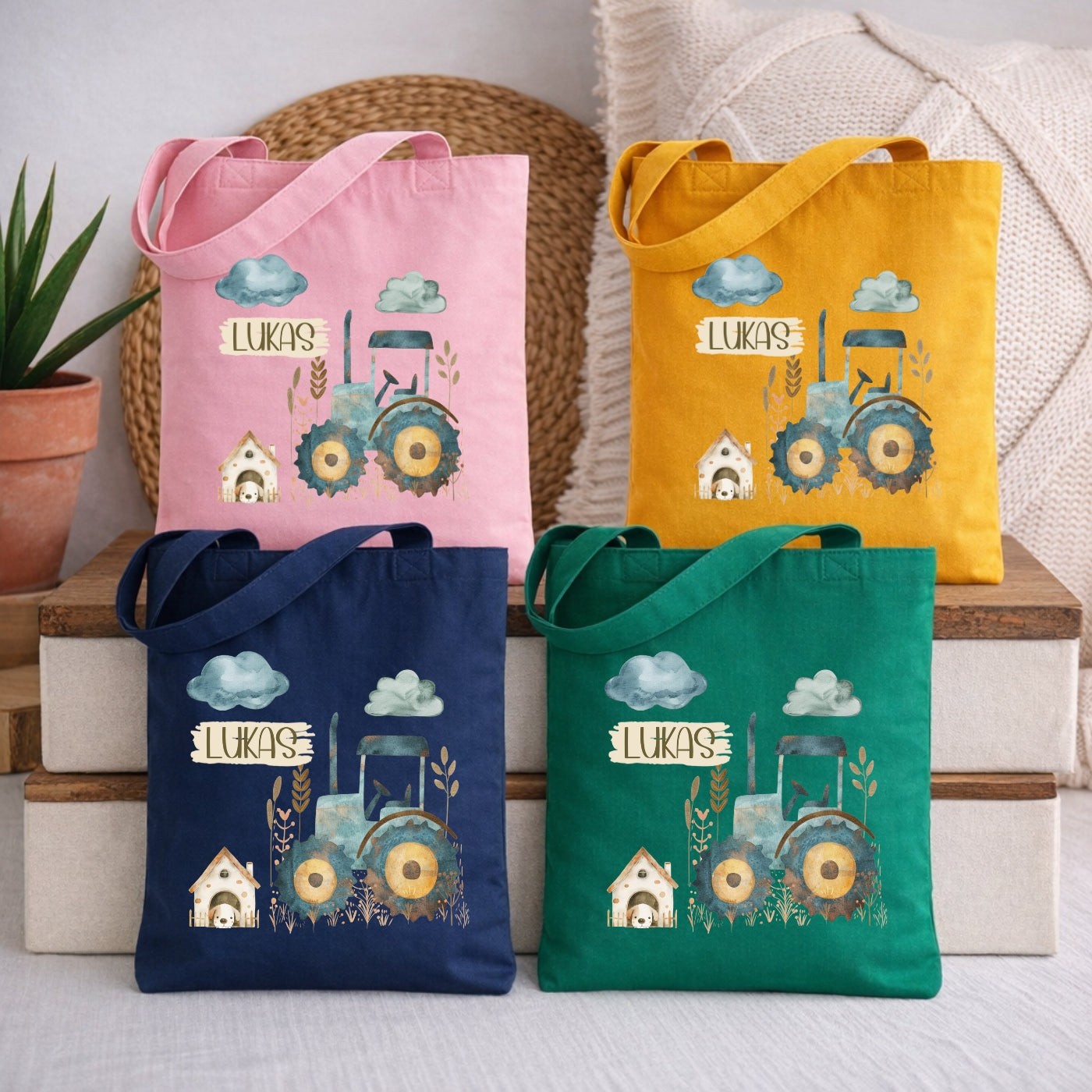 Personalisierte Kindertasche mit Bauernhof Motiven – Stofftasche für Kindergarten & Kita