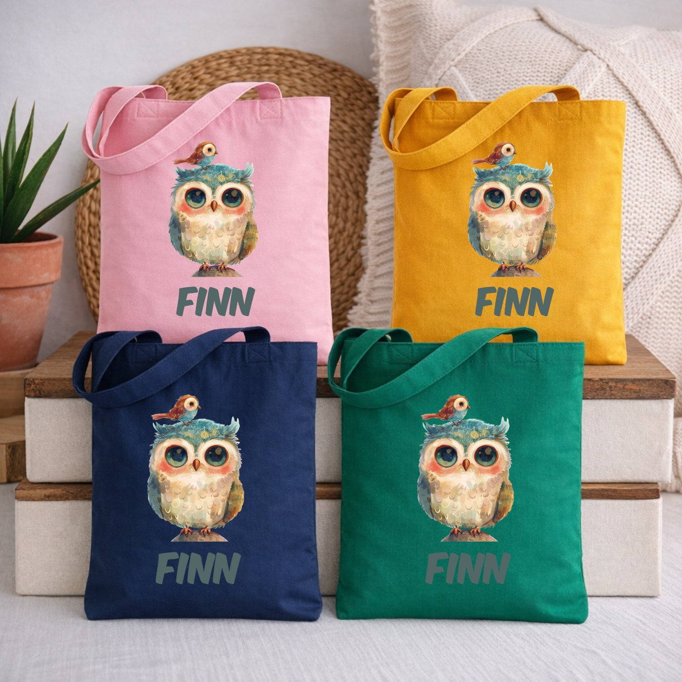 Bunte Tierfreunde Kindertasche – Stoffbeutel mit Namen für Kinder