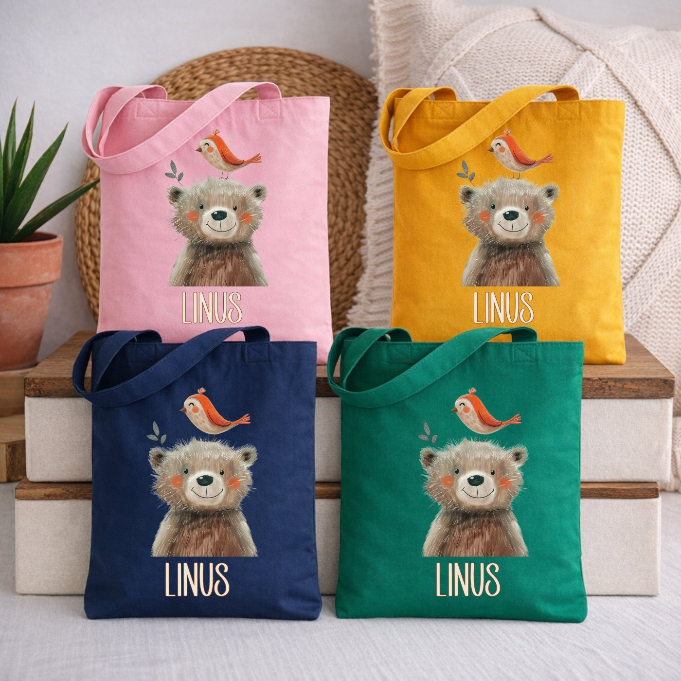 Personalisierte Kindertasche mit Tiermotiven – Stofftasche für Kindergarten