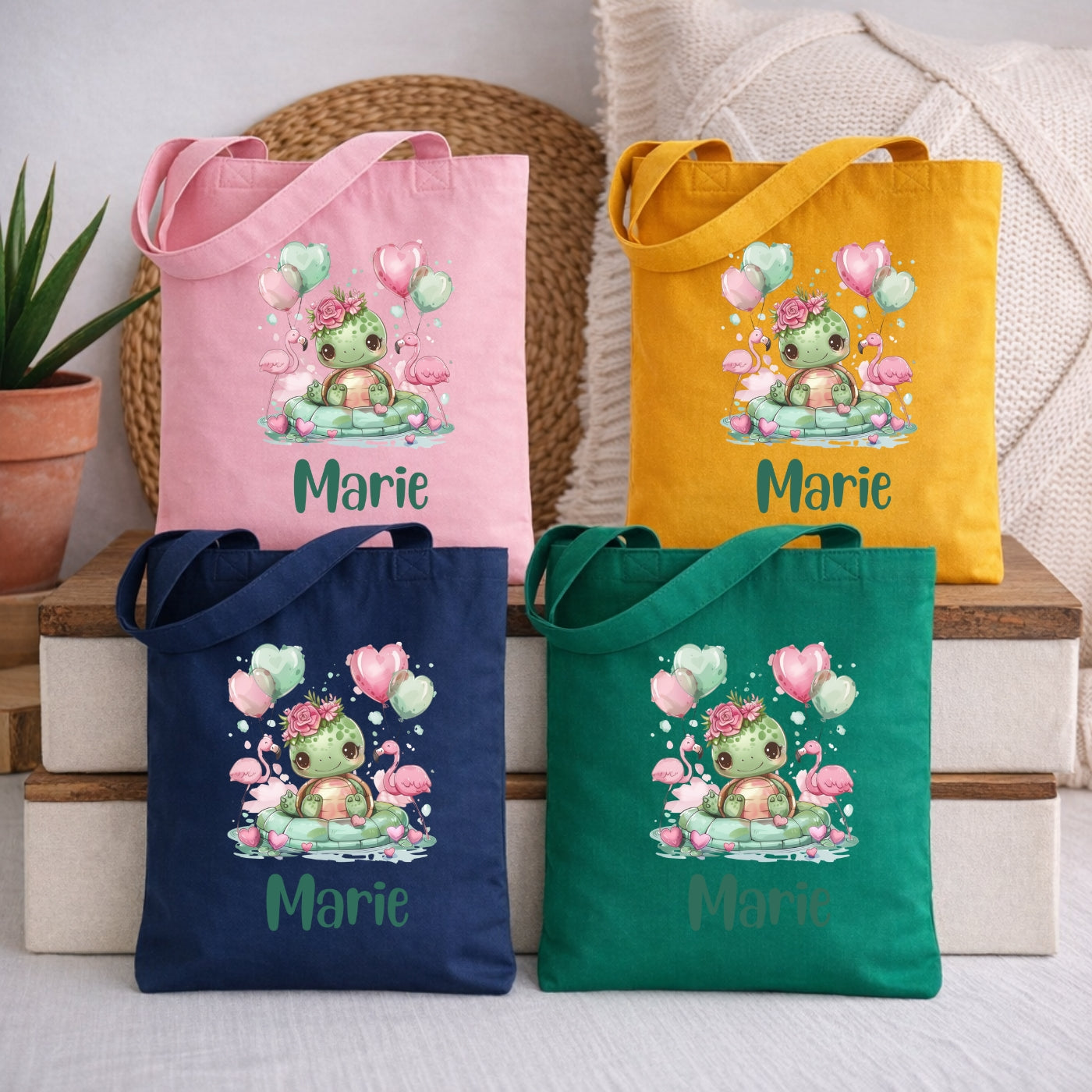 Lustige Tierfreunde Kindertasche – Stoffbeutel mit Namen und Luftballon Motiven