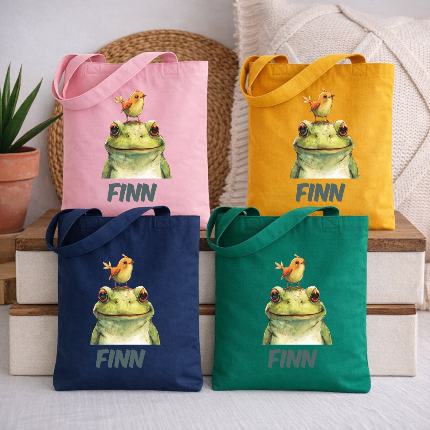 Bunte Tierfreunde Kindertasche – Stoffbeutel mit Namen für Kinder