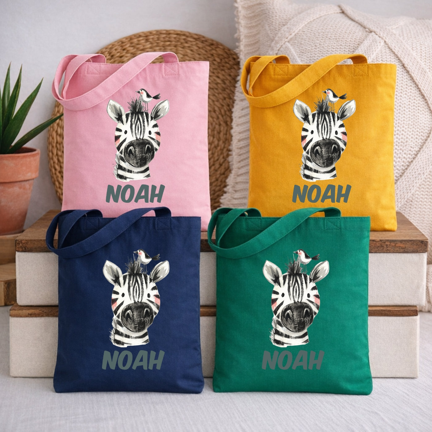 Bunte Tierfreunde Kindertasche – Stoffbeutel mit Namen für Kinder