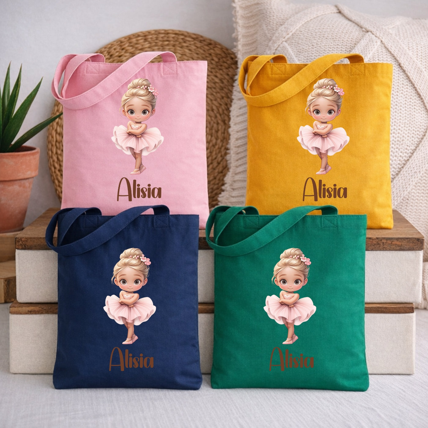 Personalisierte Stofftasche für Kinder mit Ballerina Motiv