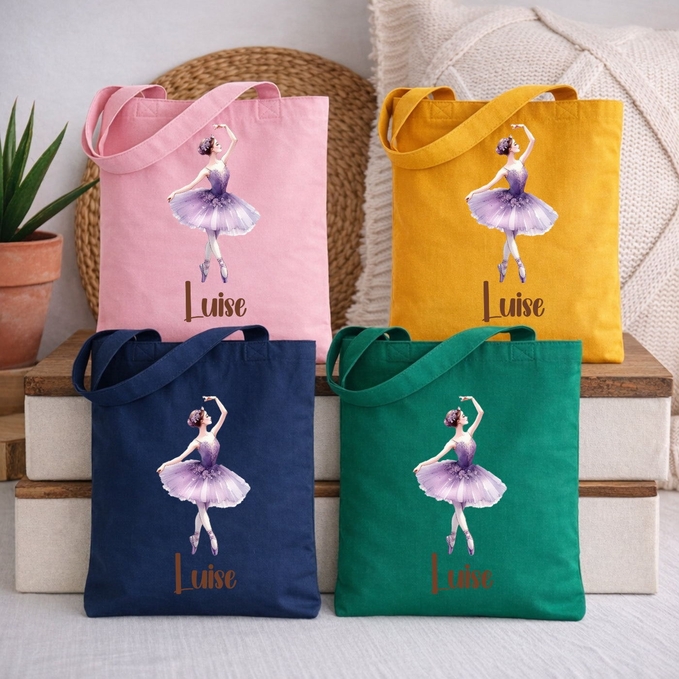 Personalisierte Stofftasche für Kinder mit Ballerina Motiv