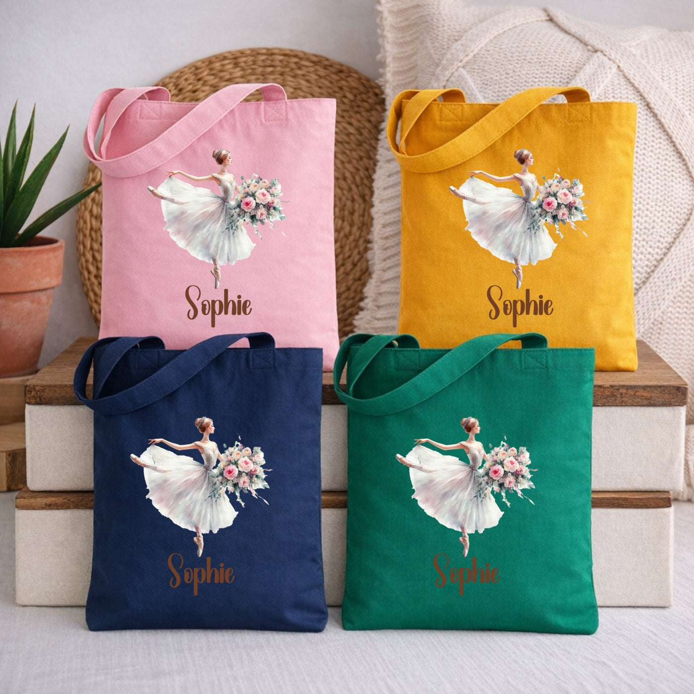 Personalisierte Stofftasche für Kinder mit Ballerina Motiv