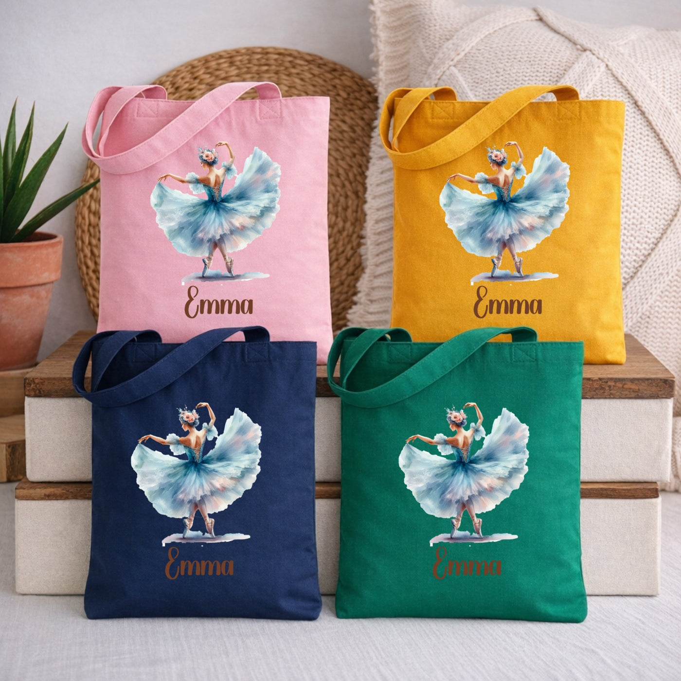 Personalisierte Stofftasche für Kinder mit Ballerina Motiv