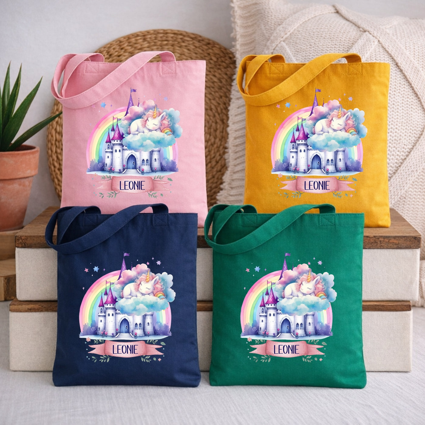 Zauberhafte Einhorn Kindertasche – Stoffbeutel mit Namen personalisiert