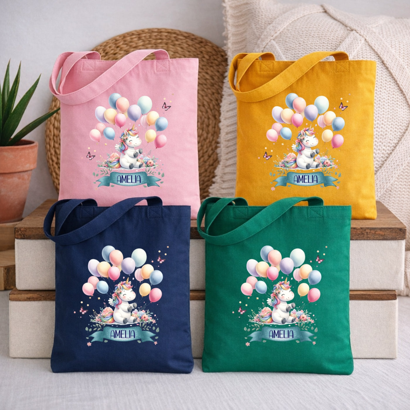 Zauberhafte Einhorn Kindertasche – Stoffbeutel mit Namen personalisiert